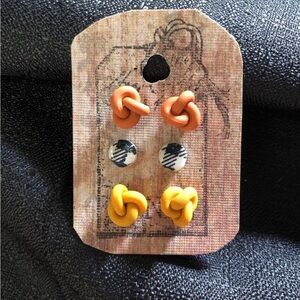 Colorful Knot and Patterned Kids Earrings Set